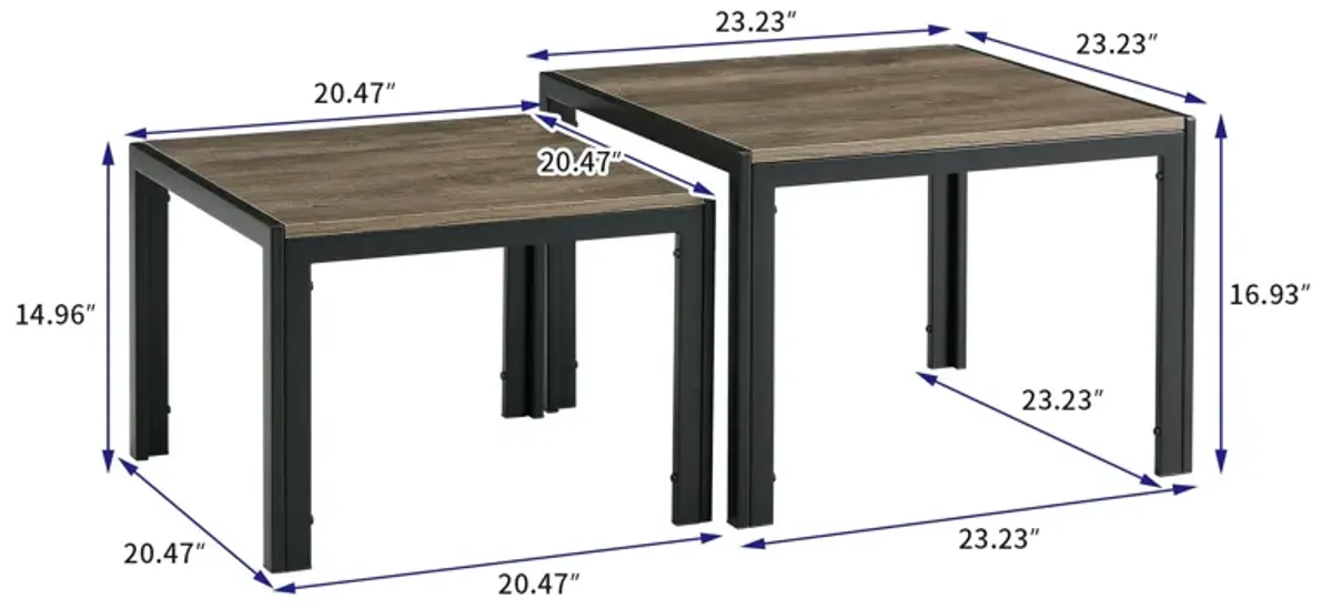 Nesting Coffee Table (Set of 2), Square Modern Stacking Table With Tempered Glass Finish For Living Room