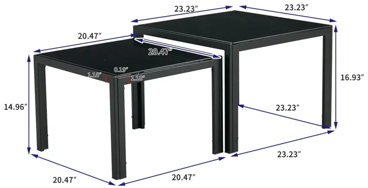 Nesting Coffee Table (Set of 2), Square Modern Stacking Table With Tempered Glass Finish For Living Room