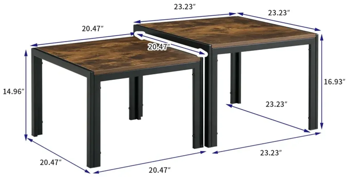 Nesting Coffee Table (Set of 2), Square Modern Stacking Table With Tempered Glass Finish For Living Room