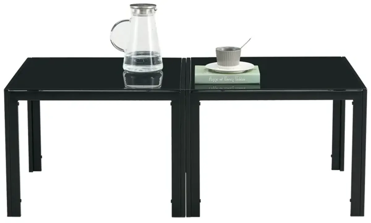 Coffee Table (Set of 2), Square Modern Table With Tempered Glass Finish For Living Room