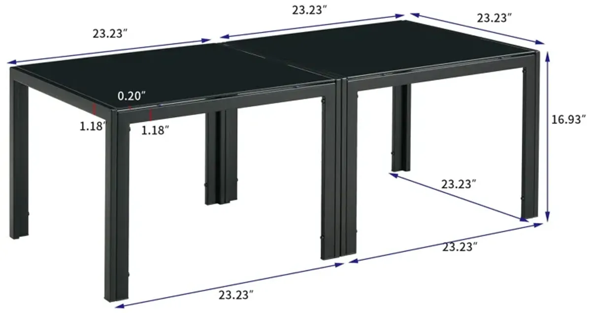 Coffee Table (Set of 2), Square Modern Table With Tempered Glass Finish For Living Room