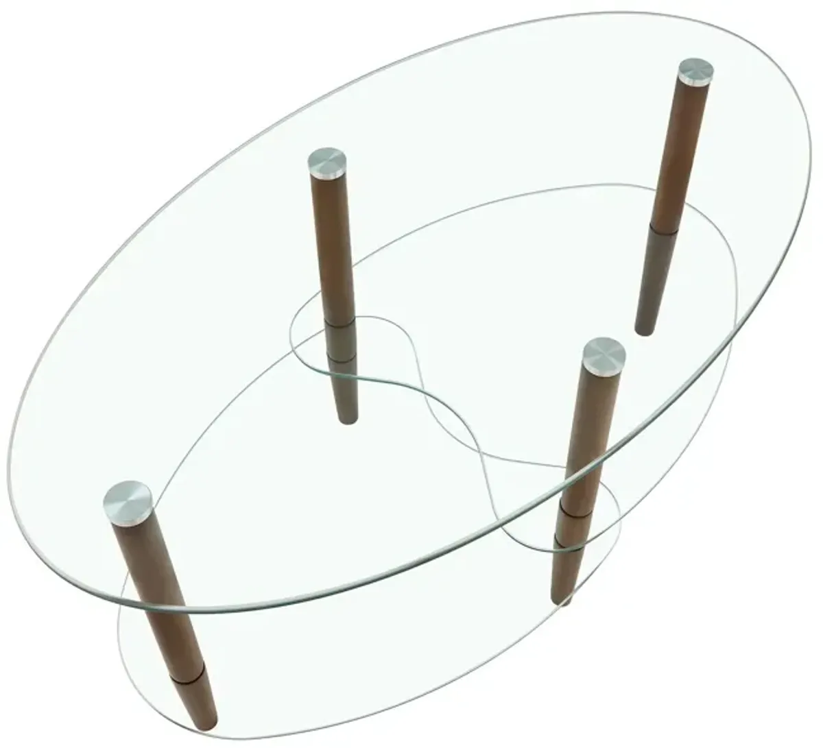 Transparent Oval Glass Coffee Table, Modern Table In Living Room Oak Wood Leg Tea Table 3-Layer Glass Table