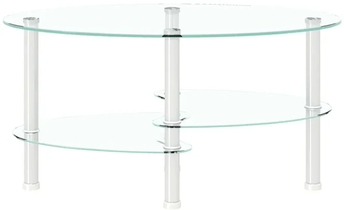 Transparent Oval Glass Coffee Table, Modern Table In Living Room Oak Wood Leg Tea Table 3-Layer Glass Table