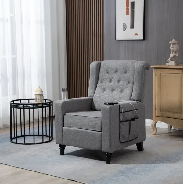 Arm Pushing Recliner Chair, Modern Button Tufted Wingback Push Back Recliner Chair, Living Room Chair Fabric Pushback Manual Single Reclining Sofa Home Theater Seating For Bedroom