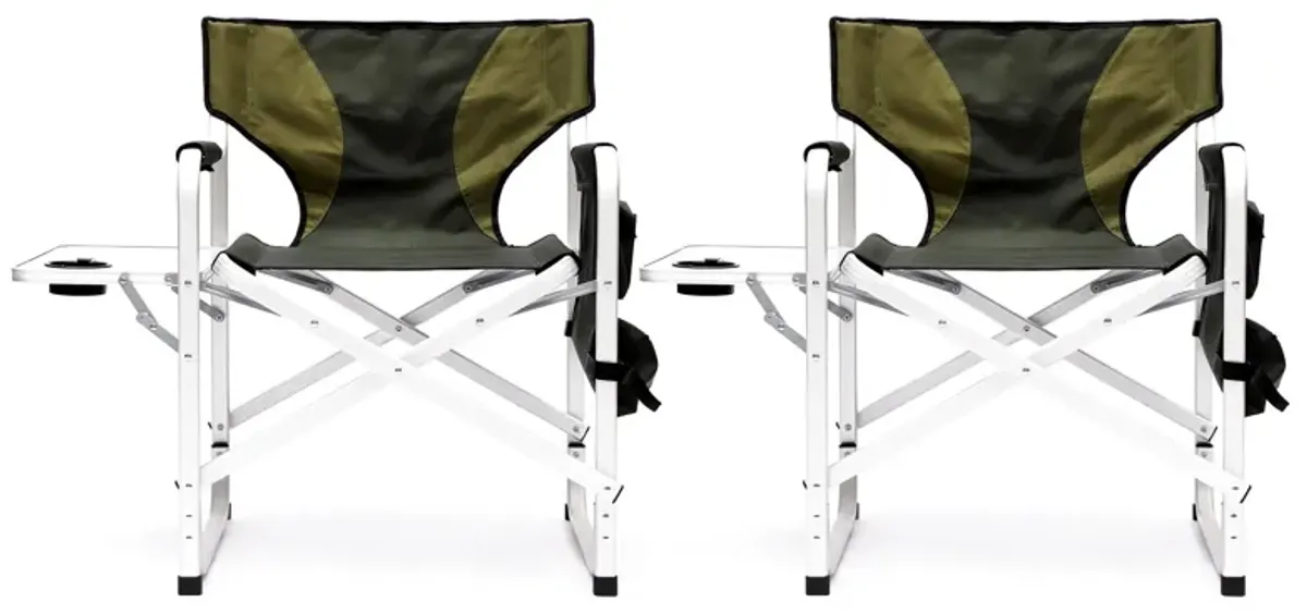 Padded Folding Outdoor Chair With Side Table And Storage Pockets, Lightweight Oversized Directors Chair For Indoor, Outdoor Camping, Picnics And Fishing