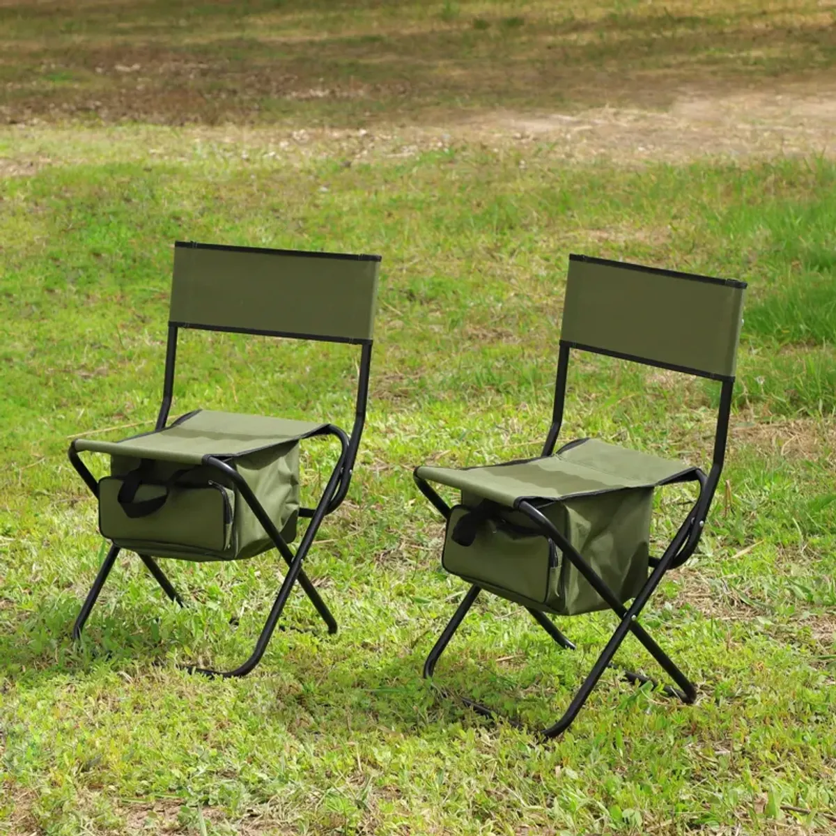 Folding Outdoor Chairs With Storage Bag, Portable Chair For Indoor, Outdoor Camping, Picnics And Fishing (Set of 2)