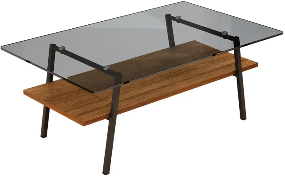 Rectangle Coffee Table, Tempered Glass Tabletop With Metal Legs, Modern Table For Living Room - Black Glass