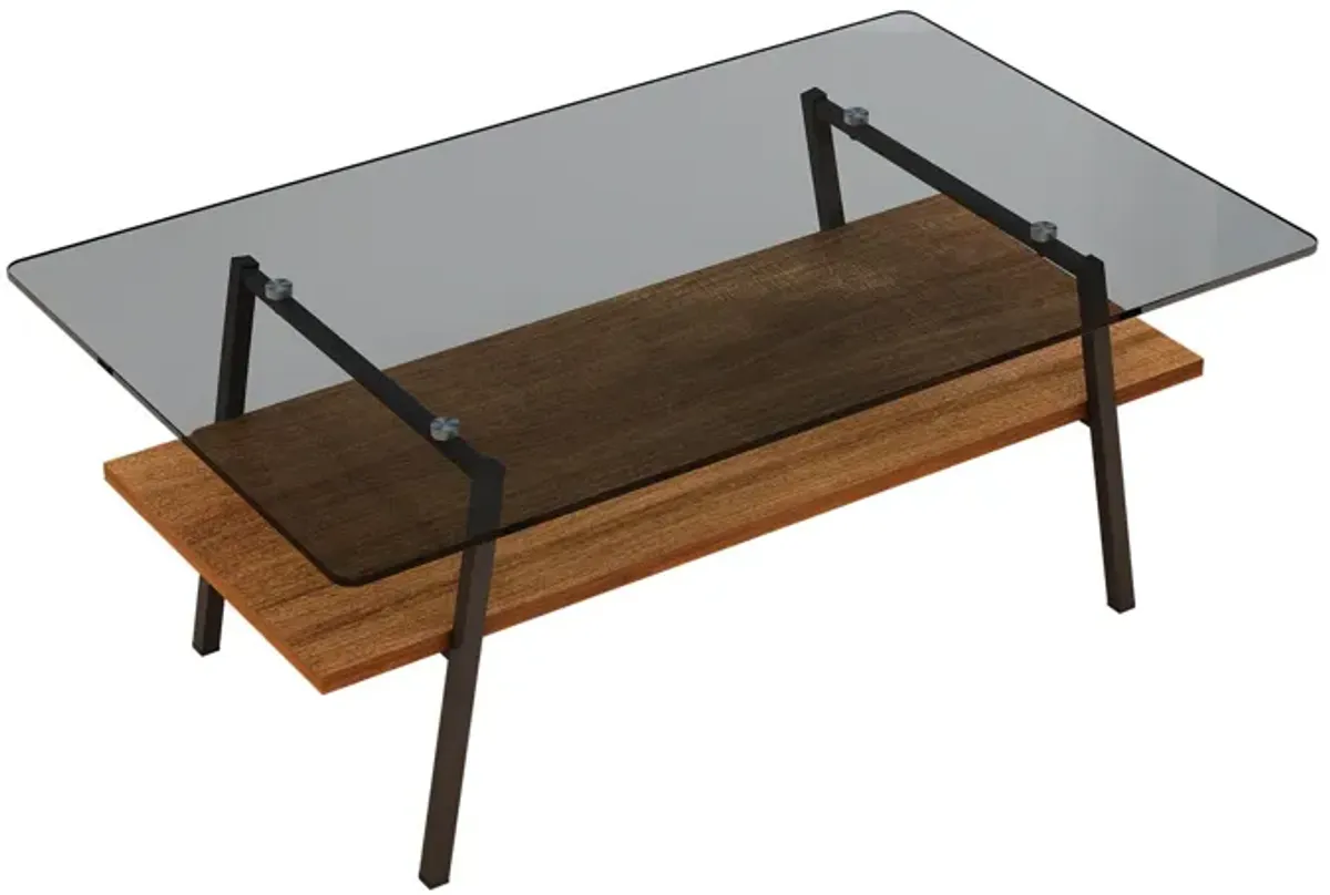 Rectangle Coffee Table, Tempered Glass Tabletop With Metal Legs, Modern Table For Living Room - Black Glass