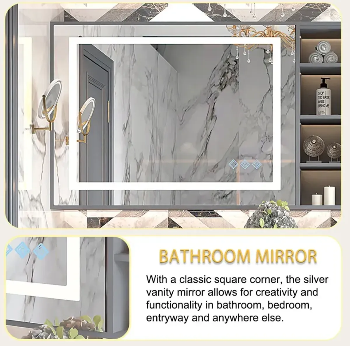 3000-6000K LED Bathroom Mirror With Lights, Anti-Fog Dimmable Lighted Wall Mounted Vanity Mirror Master Bath Modern Makeup (Only Mirrors, Not Cabinets) Horizontal & Vertical