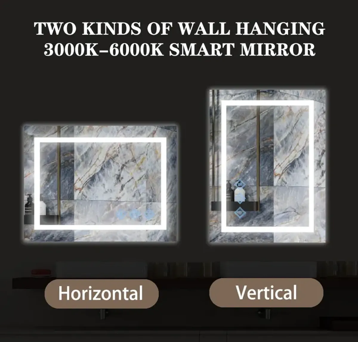 3000-6000K LED Bathroom Mirror With Lights, Anti-Fog Dimmable Lighted Wall Mounted Vanity Mirror Master Bath Modern Makeup (Only Mirrors, Not Cabinets) Horizontal & Vertical