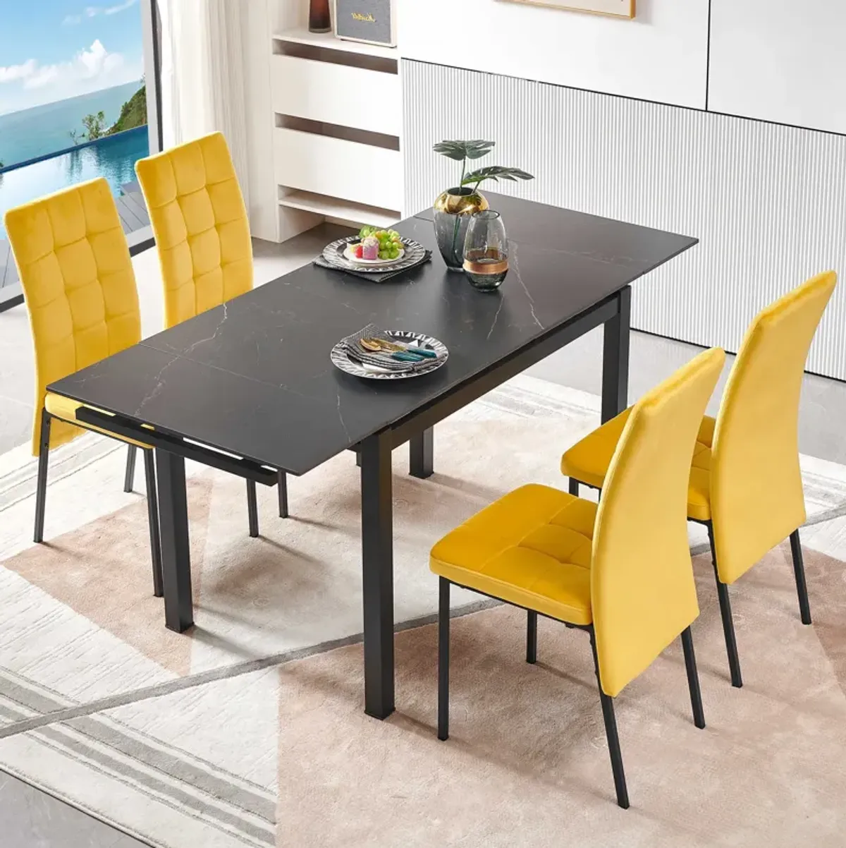 Ceramic Modern Rectangular Expandable Dining Room Table For Space-Saving Kitchen Small Space Table