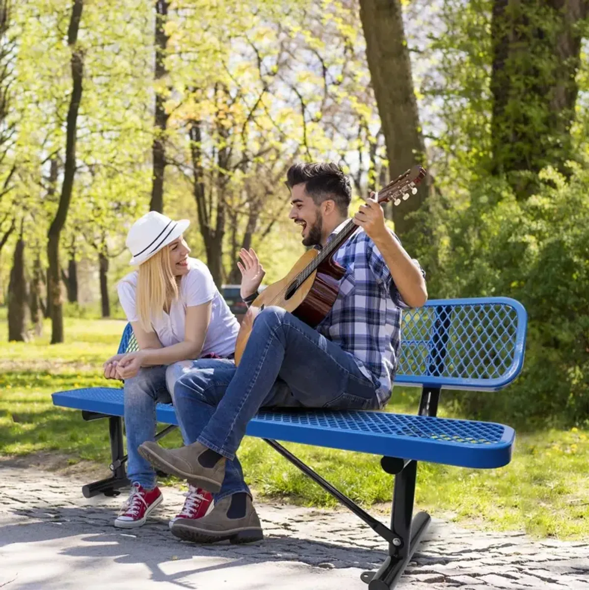 Outdoor Steel Bench With Backrest