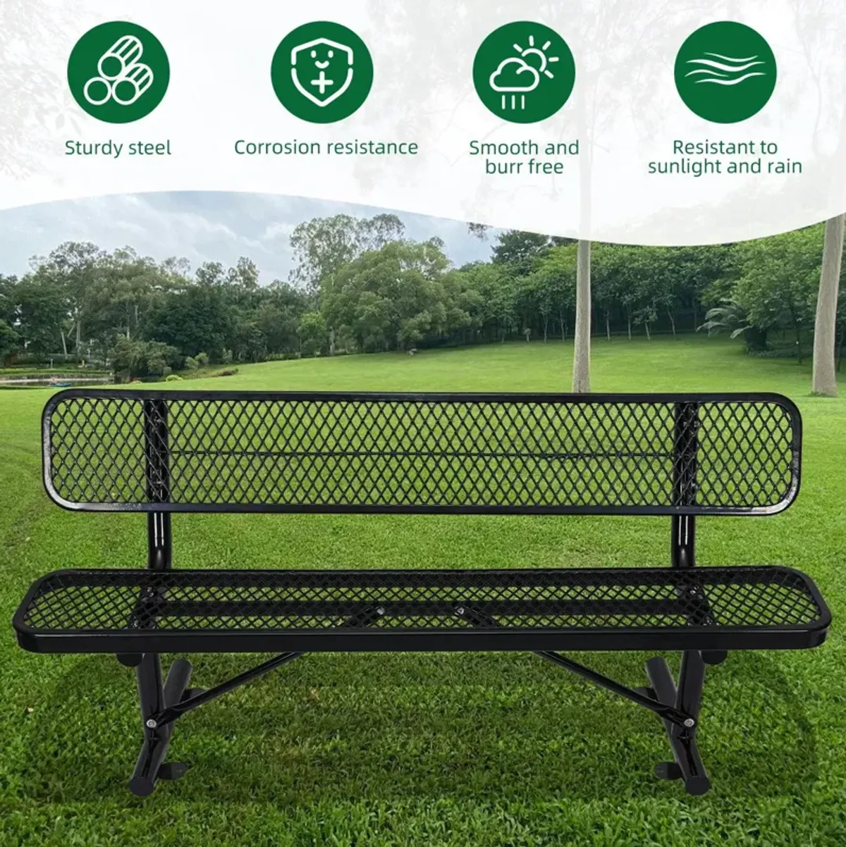 Outdoor Steel Bench With Backrest