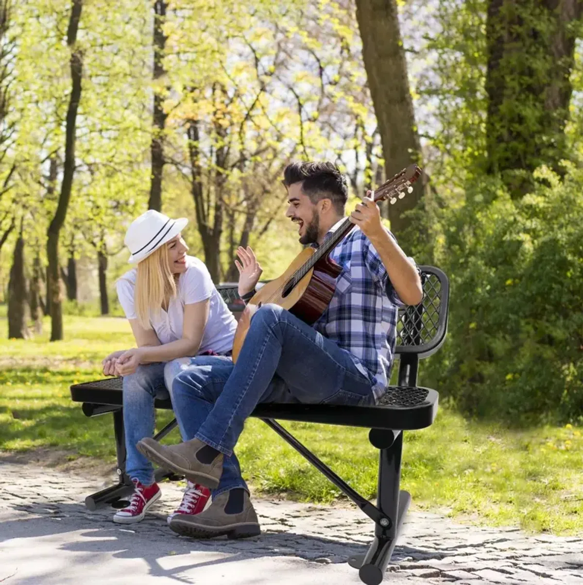 Outdoor Steel Bench With Backrest