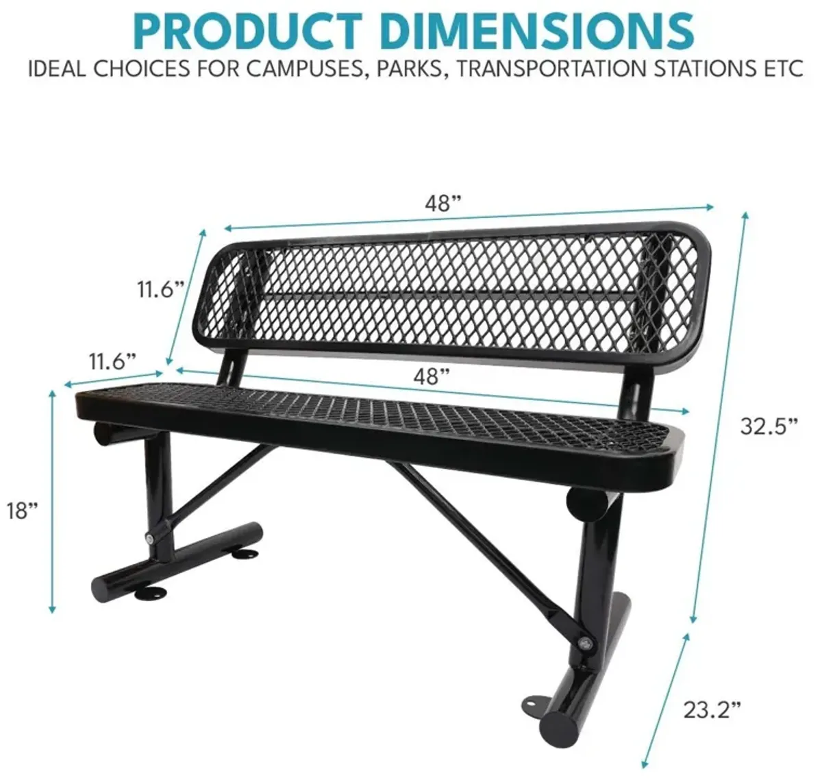 Outdoor Steel Bench With Backrest