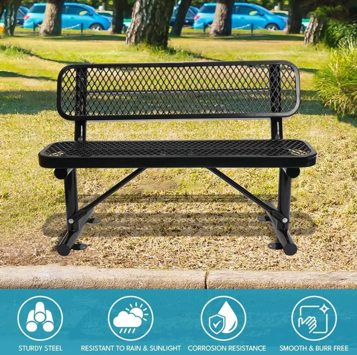 Outdoor Steel Bench With Backrest