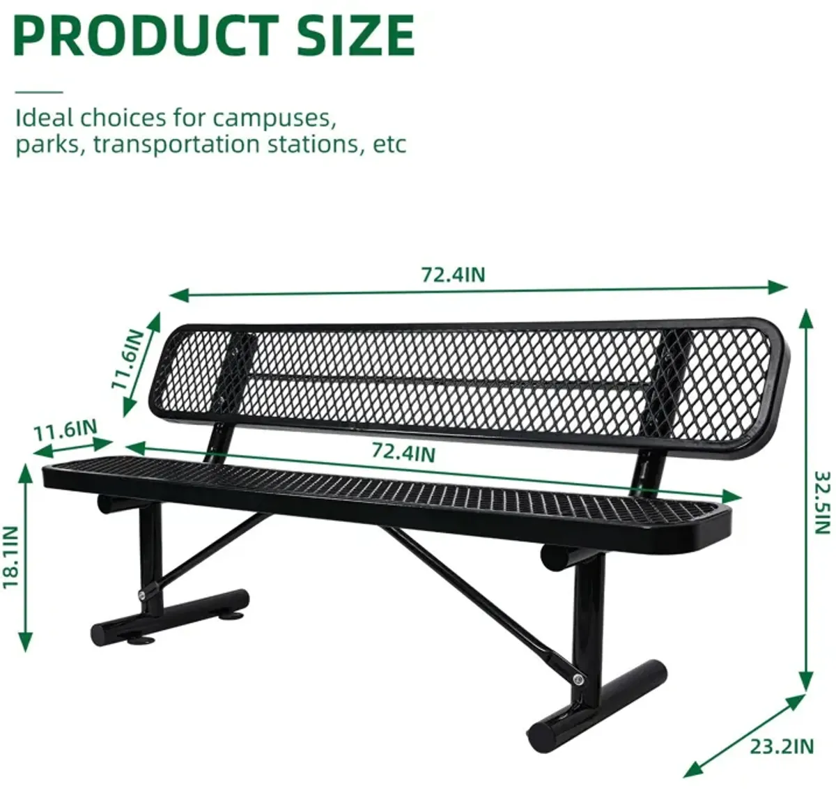 Outdoor Steel Bench With Backrest