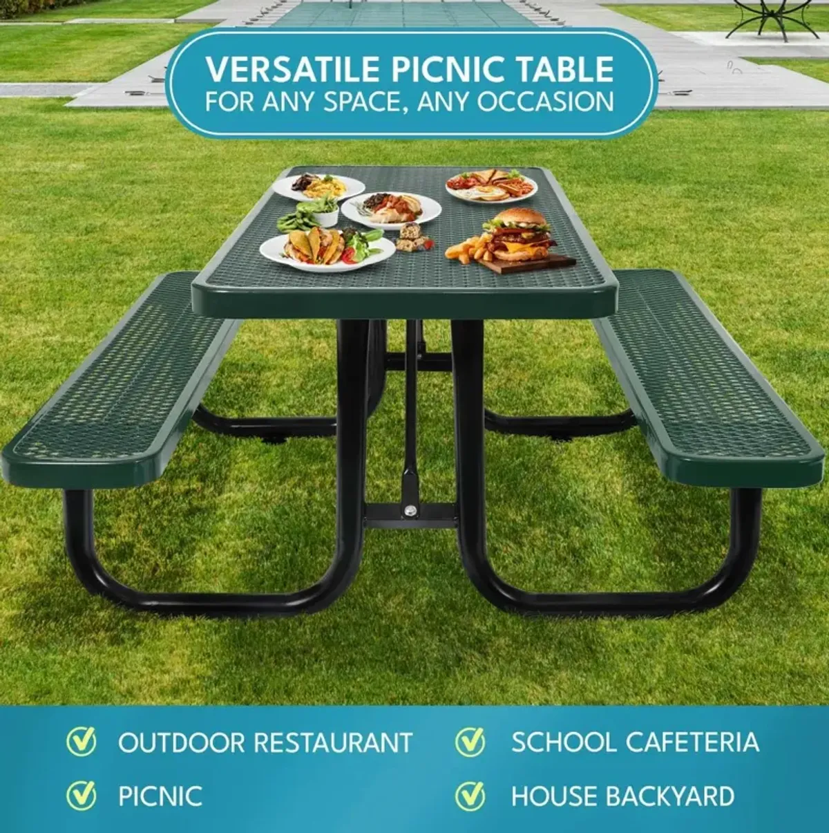 Outdoor Steel Picnic Rectangular Table With Umbrella Pole