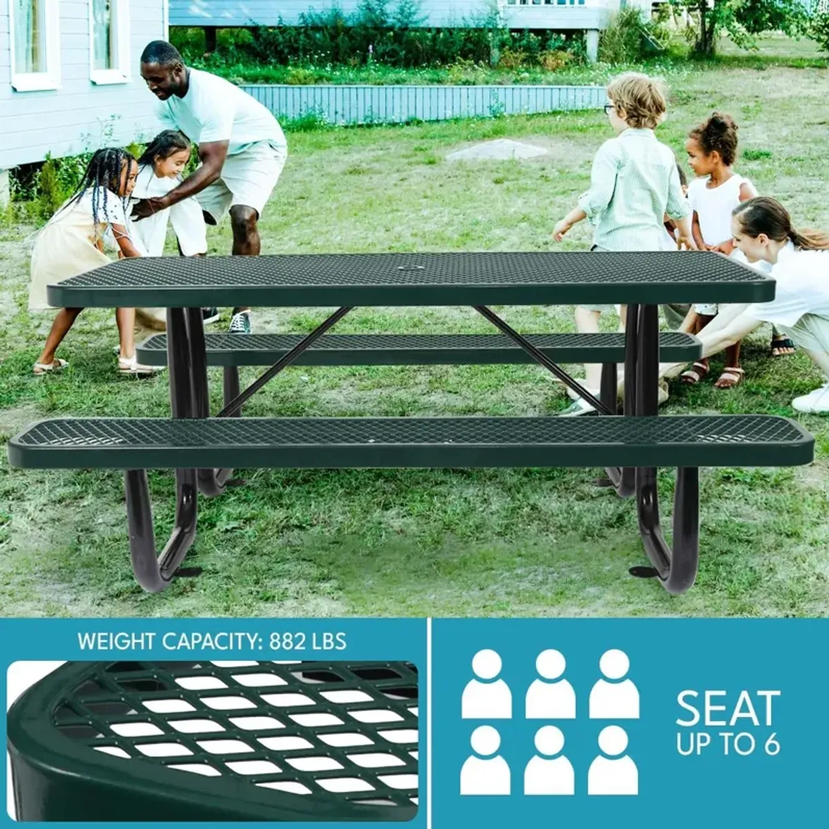 Outdoor Steel Picnic Rectangular Table With Umbrella Pole