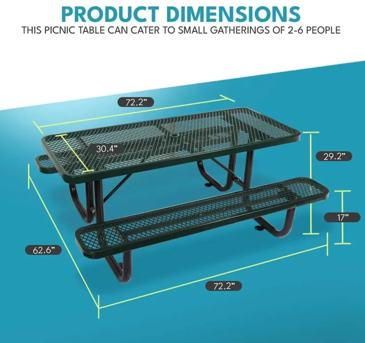 Outdoor Steel Picnic Rectangular Table With Umbrella Pole