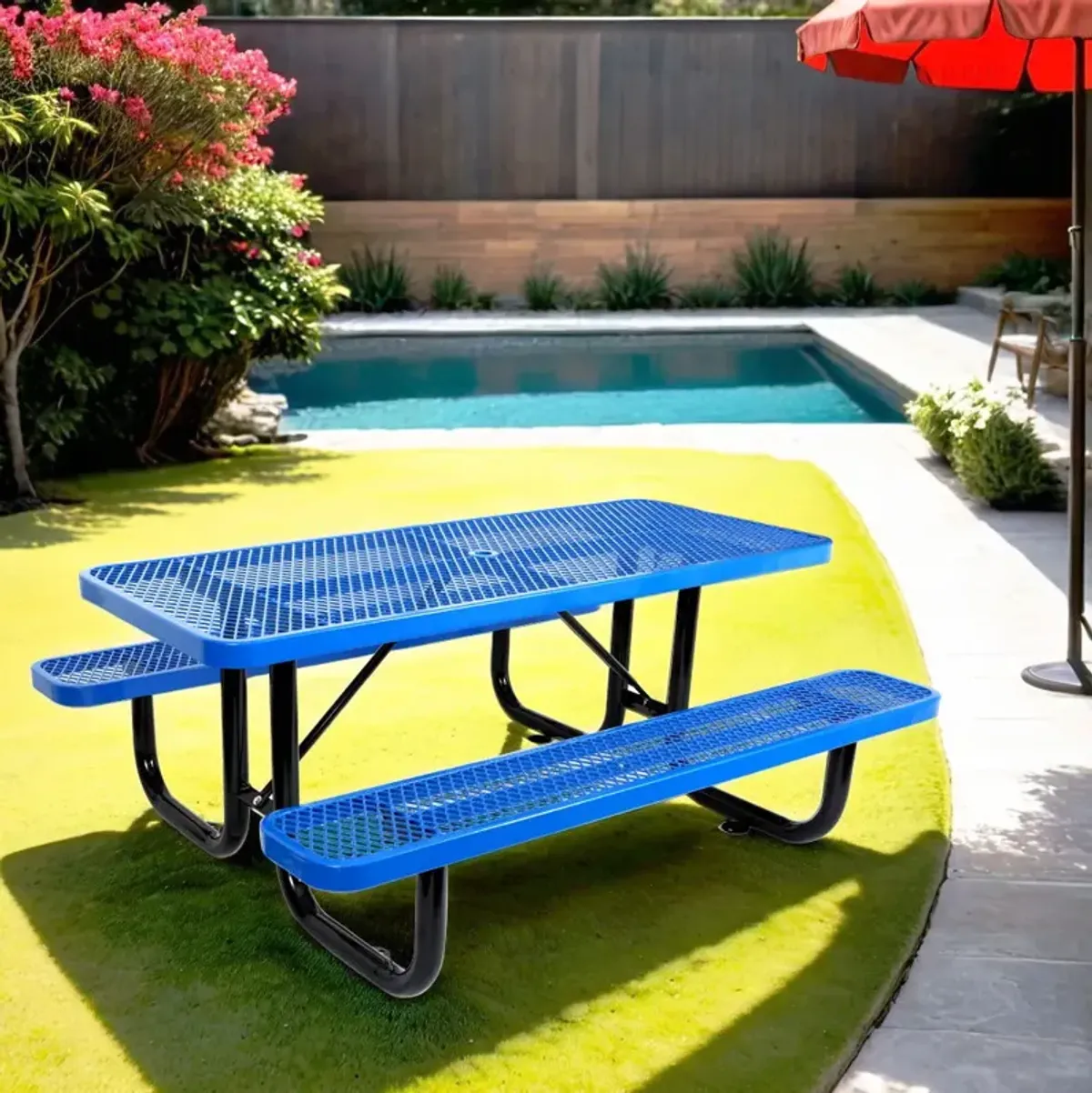 Outdoor Steel Picnic Rectangular Table With Umbrella Pole