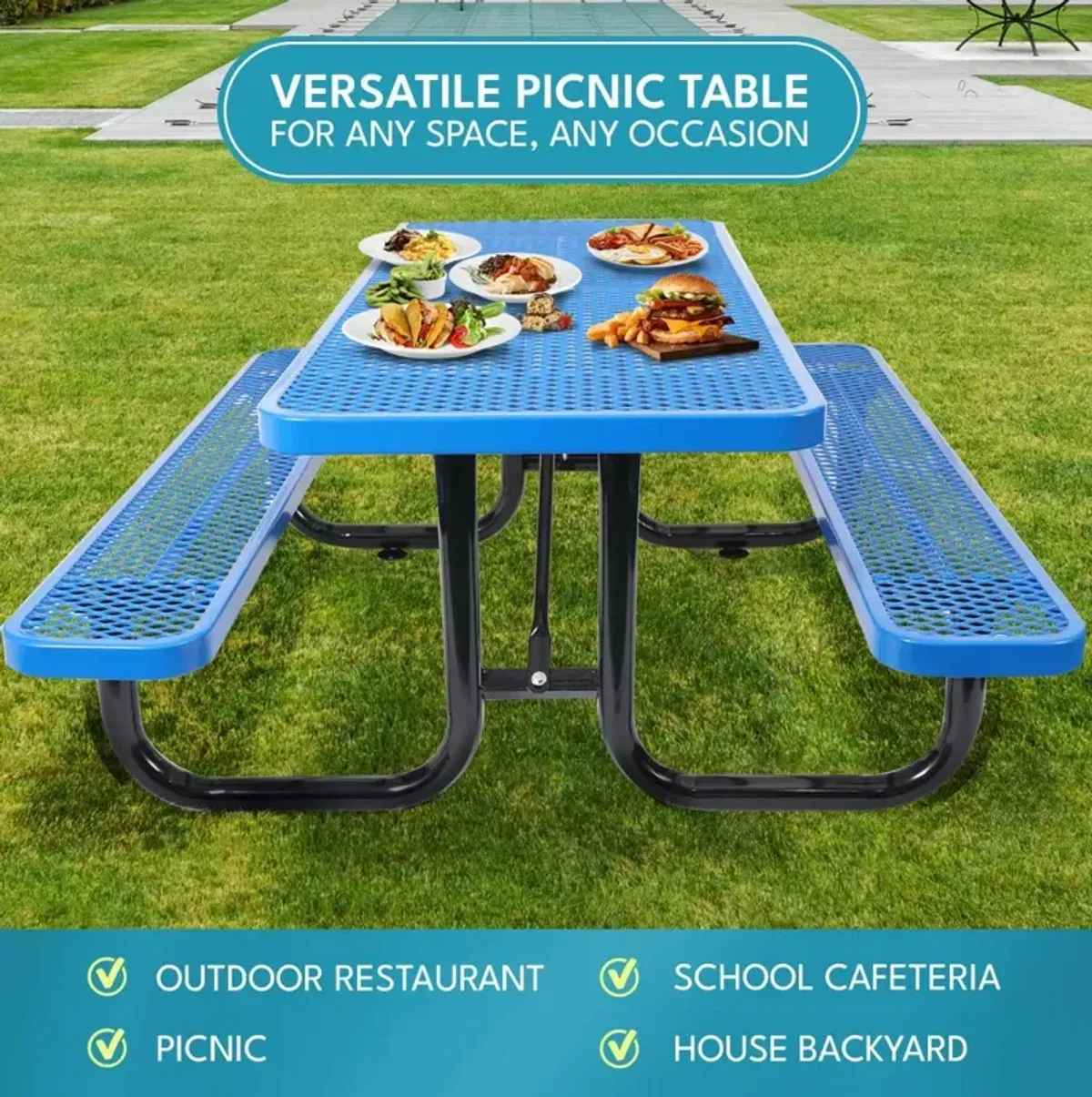 Outdoor Steel Picnic Rectangular Table With Umbrella Pole