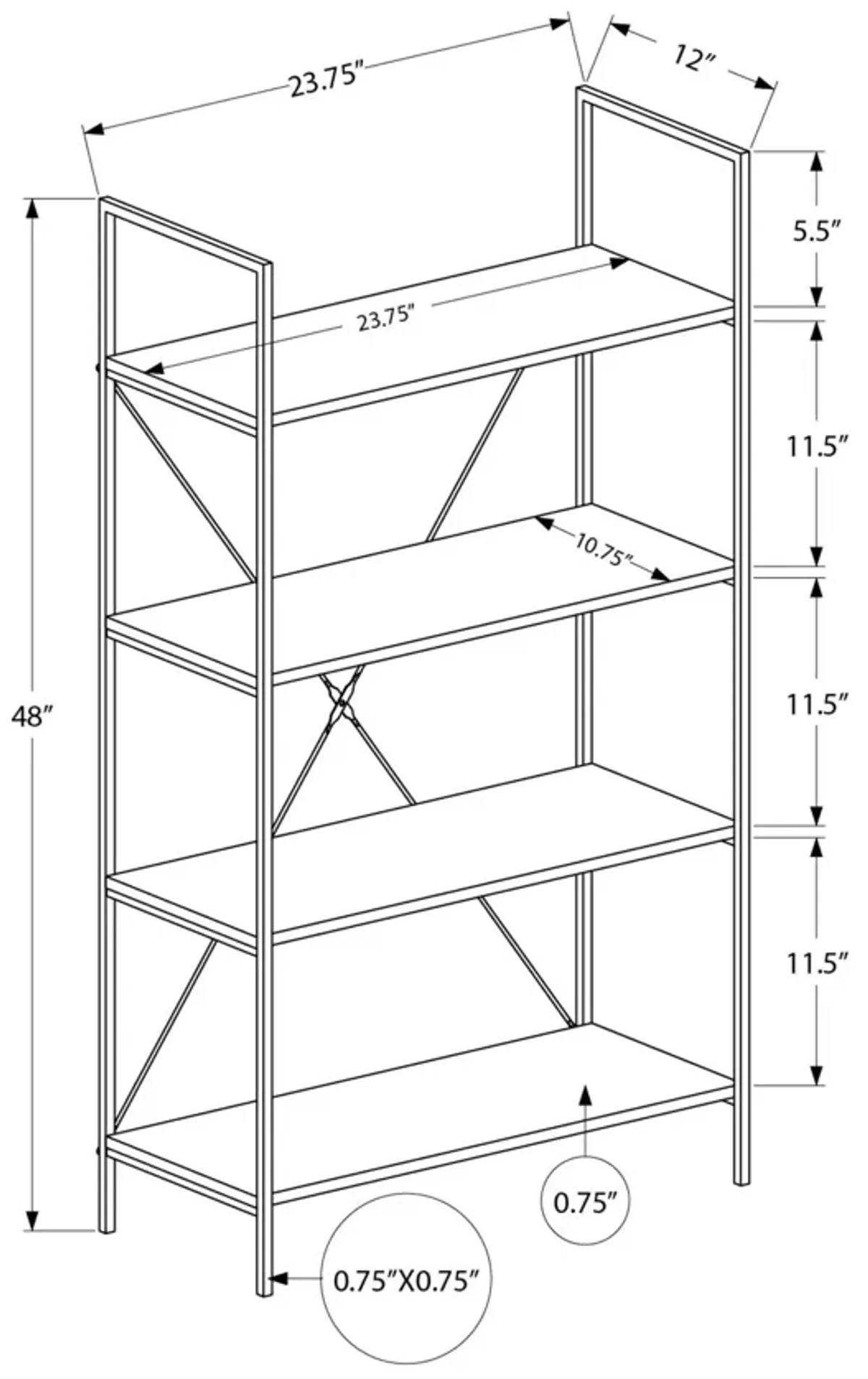 Bookshelf, Bookcase, 4 Tier, Office, Bedroom, Contemporary, Modern