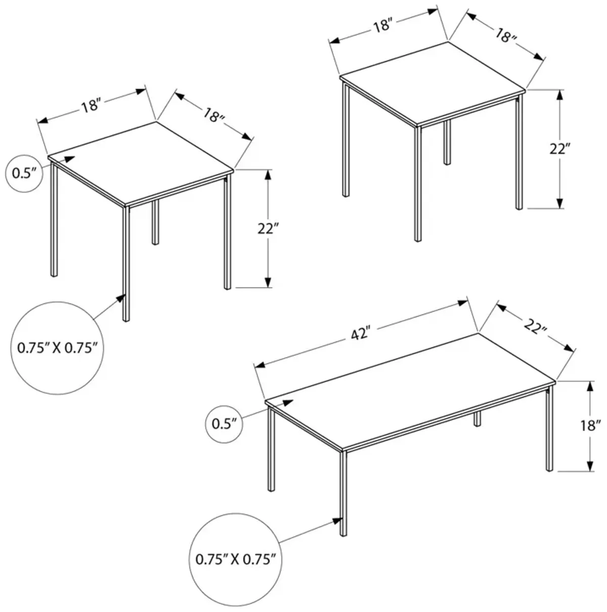 Table Set, Coffee, End, Contemporary, Modern (Set of 3)