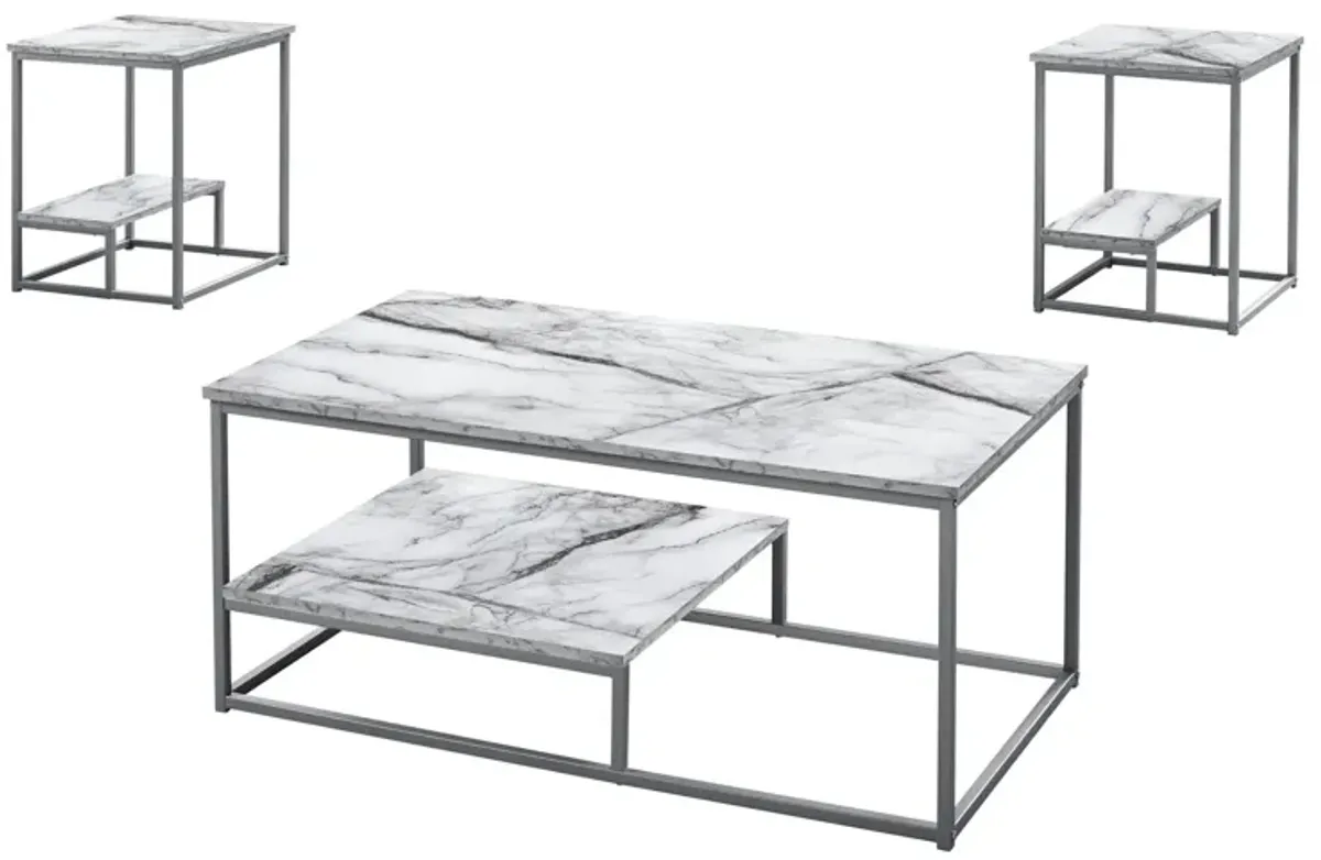 Table Set, Coffee, End, Side, Accent, Living Room, Marble Look Laminate, Contemporary, Modern (Set of 3)