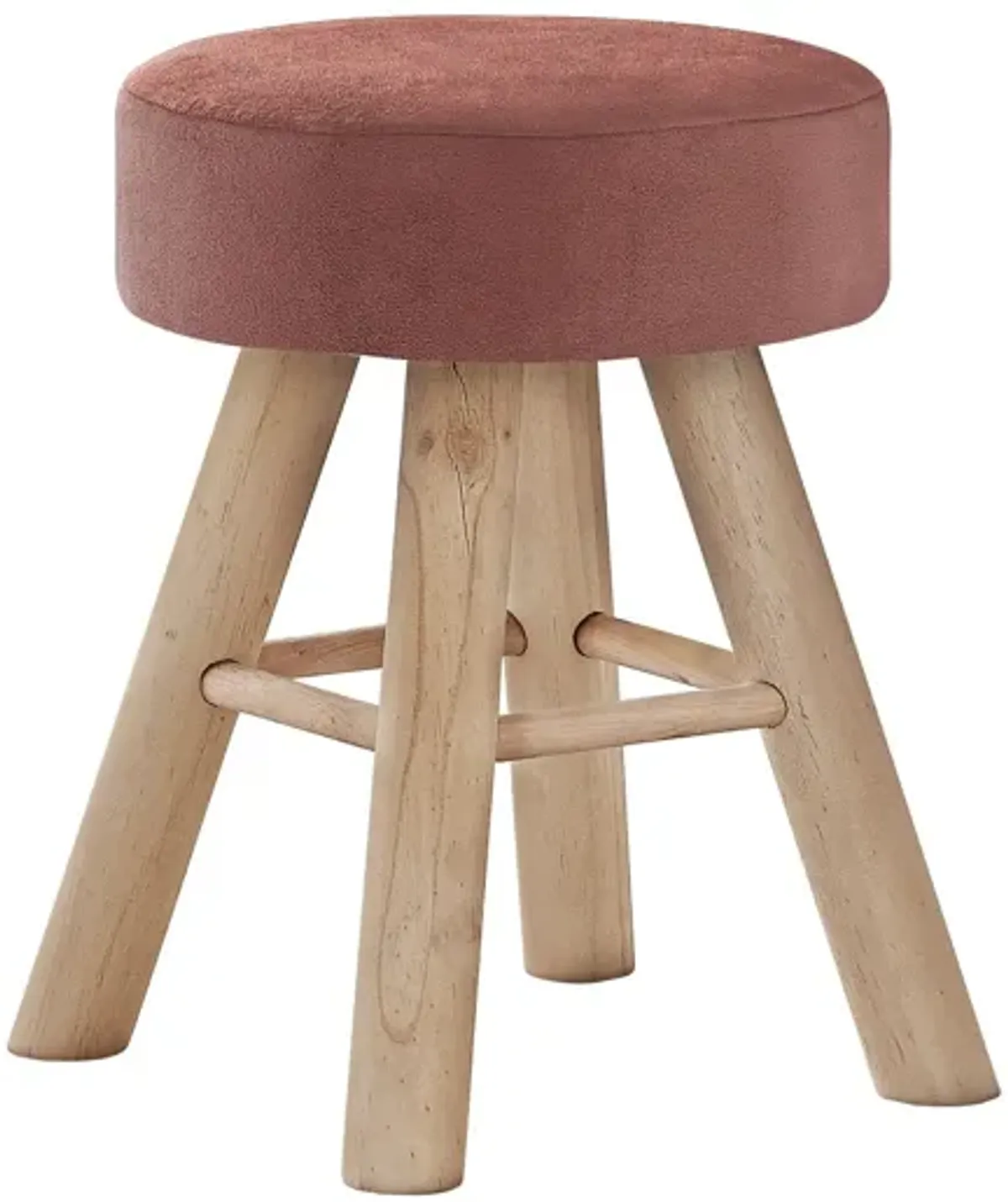 Ottoman, Pouf, Footrest, Foot Stool, Round Velvet, Natural Wood Legs, Contemporary, Modern