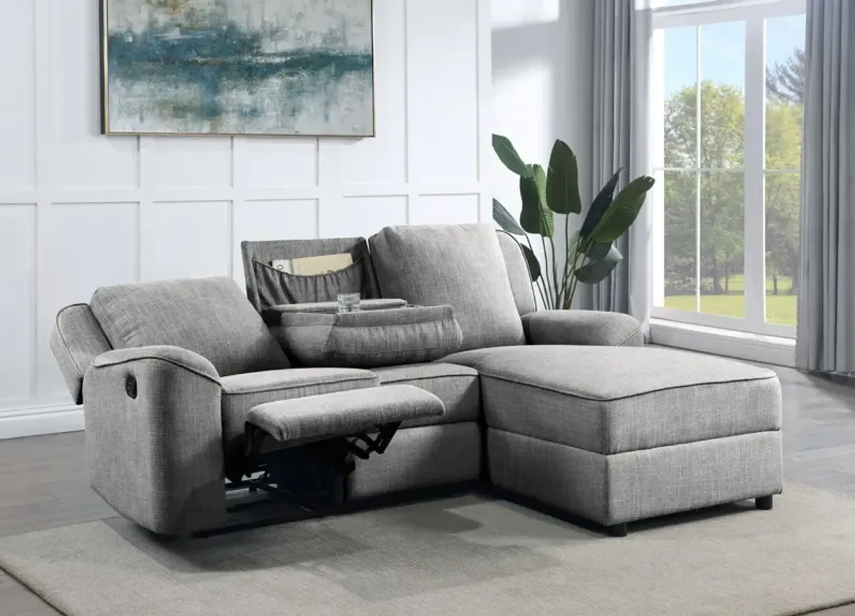 Destiny - Linen Sectional Sofa With Dropdown Table - Gray