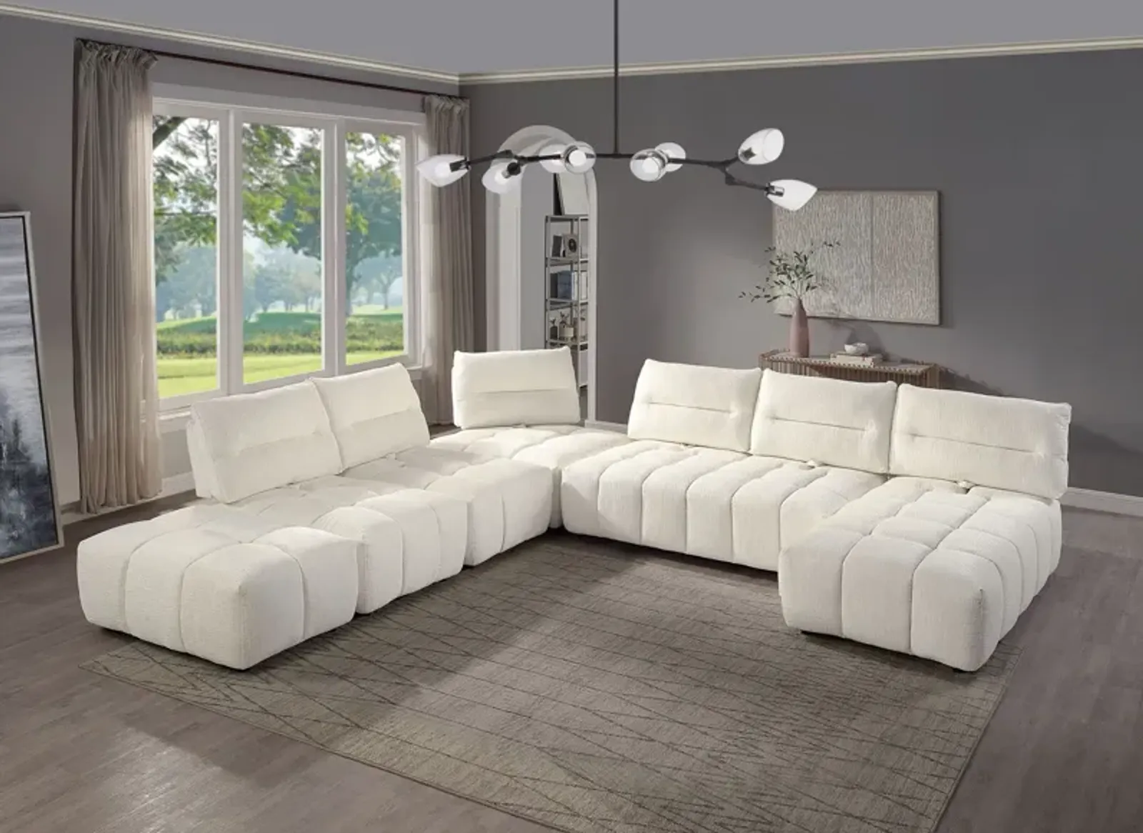 Loanna - Linen Modular Sectional With Chaise And Ottoman - Beige