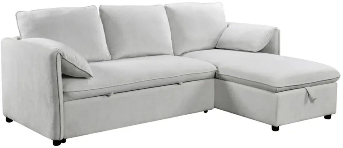 Yaroslav - Chenille Reversible Sectional Sofa With Sleeper Storage - Cream