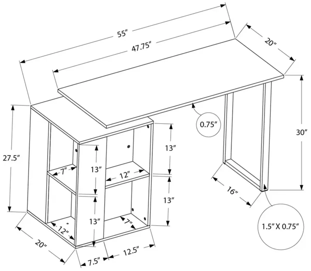 Computer Desk, Home Office, Left, Right Set-Up, Storage Shelves, Work, Laptop, Contemporary, Modern