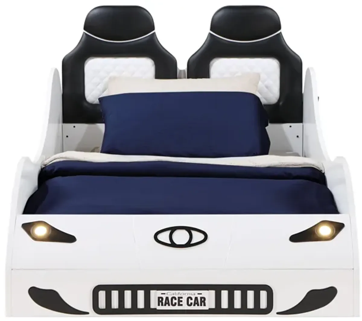 Colen - Twin Car Bed With LED - White