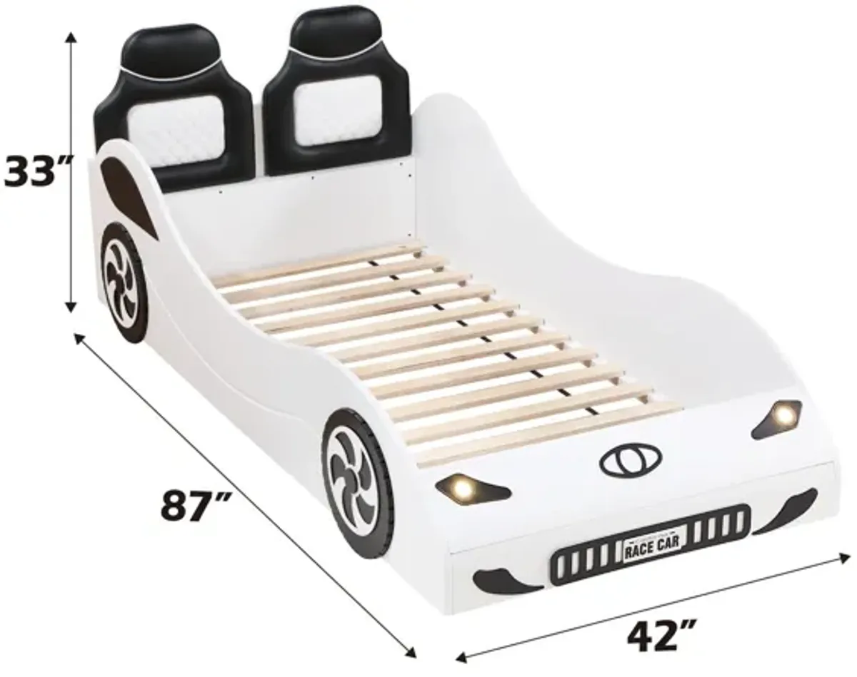 Colen - Twin Car Bed With LED - White