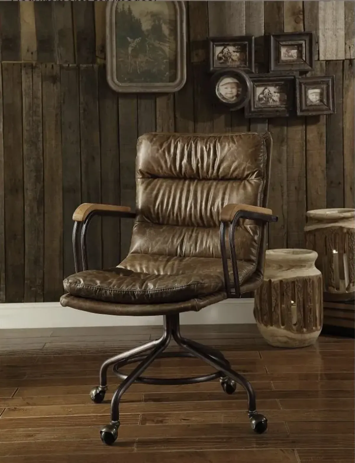 Harith - Vintage Top Grain Leather Office Chair - Brown