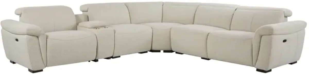 Dayana - Boucle Power Recliner Sectional Sofa For 5 People With Cupholder Console Adjustable Headrest - Beige