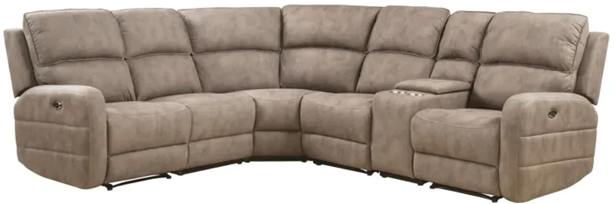 Olwen - Nubuck Power Recliner Sectional Sofa With USB Port - Mocha