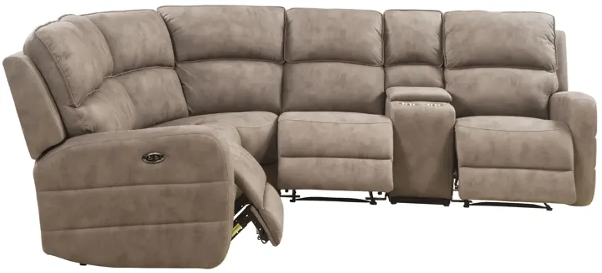 Olwen - Nubuck Power Recliner Sectional Sofa With USB Port - Mocha