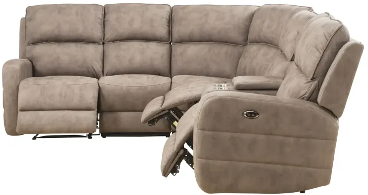 Olwen - Nubuck Power Recliner Sectional Sofa With USB Port - Mocha