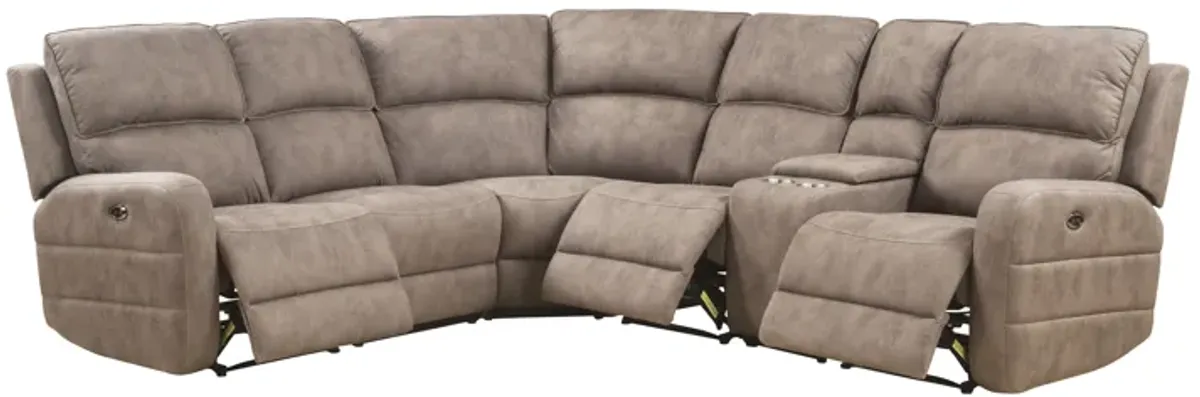 Olwen - Nubuck Power Recliner Sectional Sofa With USB Port - Mocha