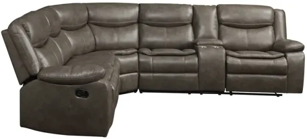 Tavin - Faux Leather Manual Recliner Sectional Sofa With Cupholder Console - Taupe