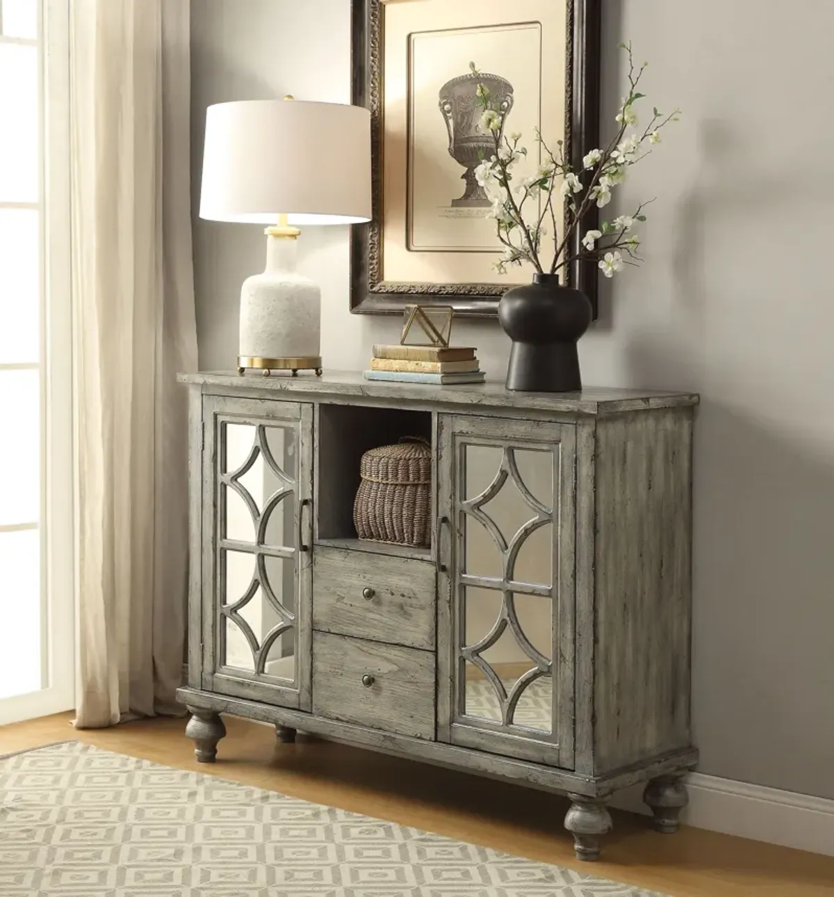 Velika - Weathered Console Table With 1 Open Compartment Storage - Gray