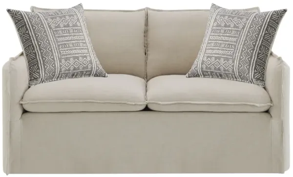 Upendo - Pattern Linen Loveseat With 2 Toss Pillows - Beige