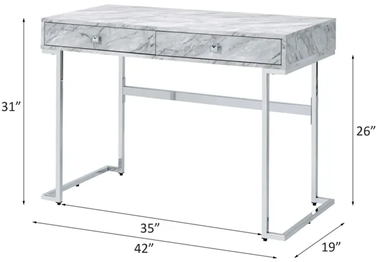 Tigress - Printed Faux Marble Top Writing Desk - White