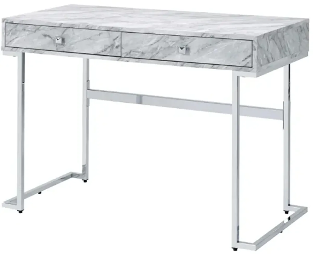 Tigress - Printed Faux Marble Top Writing Desk - White