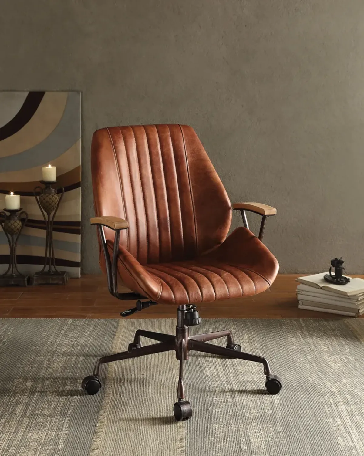 Brancaster - Aluminum Top Grain Leather Office Chair - Coffee