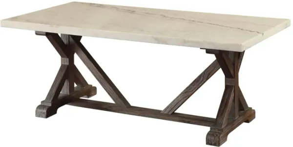 Romina - Marble Top Weathered Coffee Table - White Marble