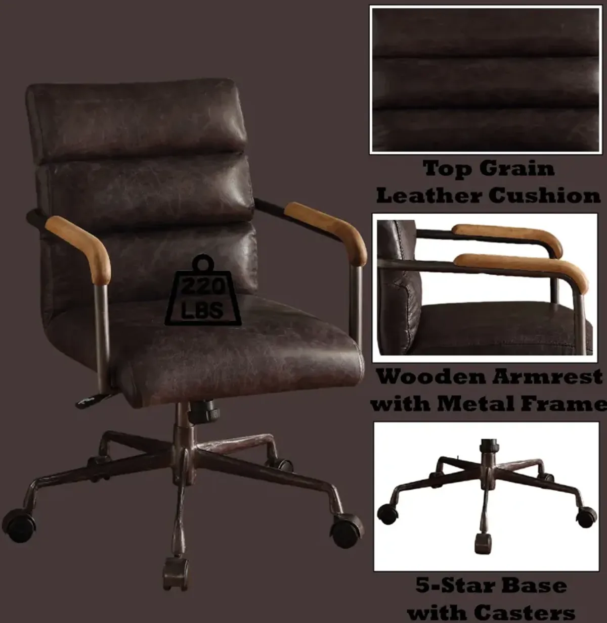 Harith - Antique Top Grain Leather Office Chair - Slate